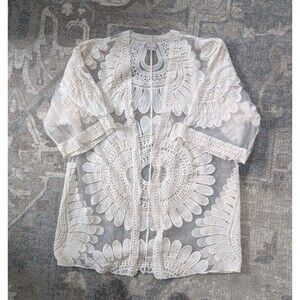 Chicos Ivory Boho Floral Lace Women's S-M Boho Cardigan Swim Cover Beach Elegant